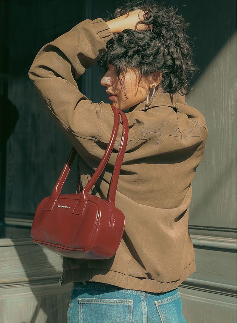 In Your Shoe Brown Embroidered Oversized Leather Jacket - Image 4